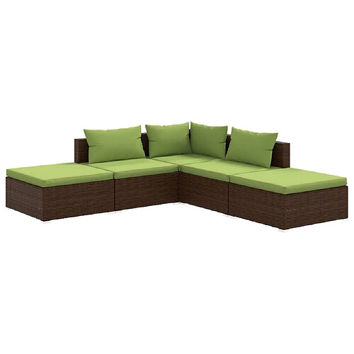 Maison Chic Salon de jardin 5 pcs + coussins - Mobilier/Meubles de jardin - Table et chaises d'extérieur résine tressée marron -MN66398