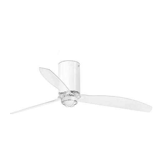 Faro Barcelona Ventilateur de plafond transparent à DEL blanc brillant avec moteur intelligent CC - Télécommande incluse, 3000K