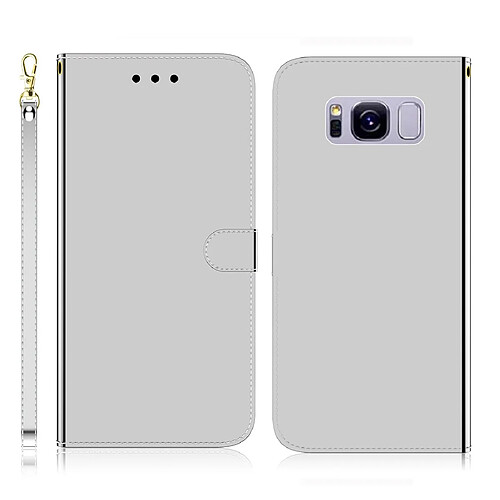 Wewoo Housse Coque Etui à rabat horizontal en surface imitation miroir pour Galaxy S8 avec porte-cartes et ainsi que portefeuille et lanière argent