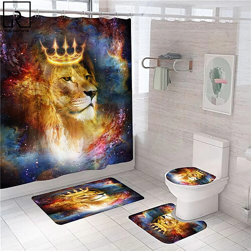 Universal Rideau de douche imprimé couronne de lion polyester salle de bains salle de bains métallique douce tapis tapis toilette tapis décoration maison moderne | rideau de douche (lot de 4)