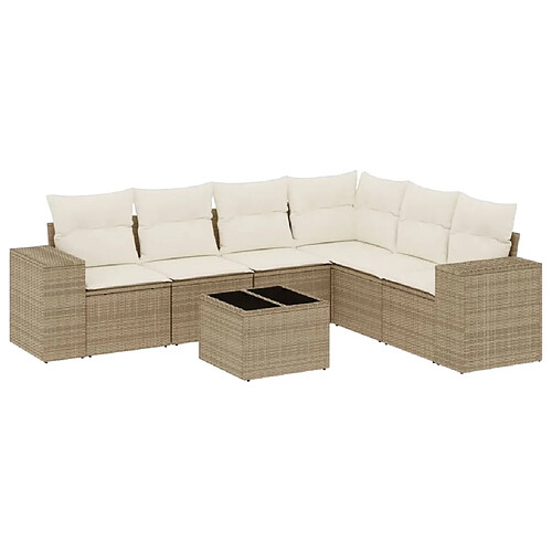 Maison Chic Salon de jardin avec coussins 7 pcs, Ensemble Tables et chaises de jardin, beige résine tressée -GKD973305