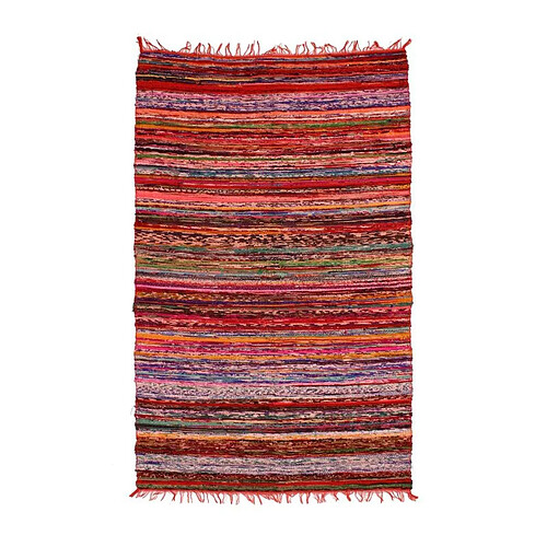 Thedecofactory WOODSTOCK - Tapis souple en coton à rayures rouge 100x200