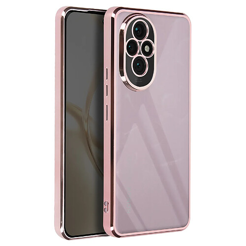 Avizar Coque pour Honor 200 Pro Dos Transparent Contour effet Chromé Rose Champagne