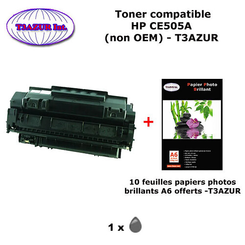 Toner générique HP CE505A ,HP 05A pour HP LaserJet P2030 P2035 P2050 P2055 +10f papiers photos A6 -T3AZUR