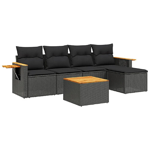 Maison Chic Salon de jardin 6 pcs avec coussins | Ensemble de Table et chaises | Mobilier d'Extérieur noir résine tressée -GKD67201