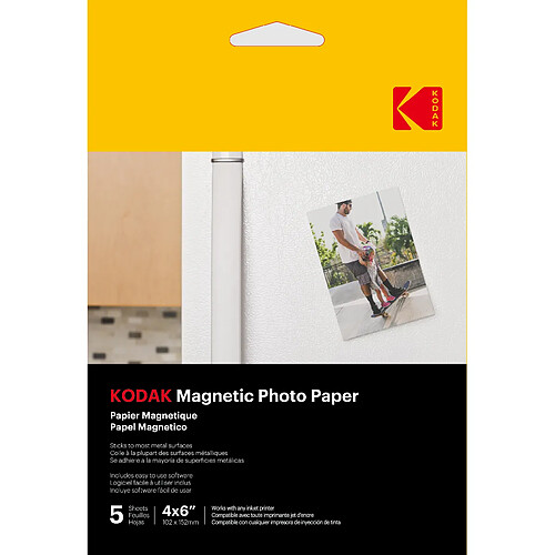 KODAK Magnetic Photo Paper - Pack de 5 feuilles de papier photo - Format 10 x 15 cm - Compatible avec imprimantes jet d'encre - Blanc