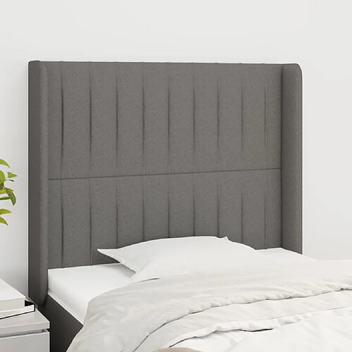 vidaXL Tête de lit avec oreilles Gris foncé 103x16x118/128 cm Tissu