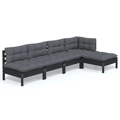 Maison Chic Salon de jardin 5 pcs + coussins - Mobilier/Meubles de jardin - Table et chaises d'extérieur Noir Bois de pin -MN99331