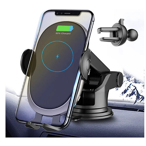 Chrono Chargeur de voiture sans fil, capteur automatique 15W Chargeur de voiture sans fil rapide Support d'aspiration et de montage de ventilation pour iPhone 13/12 Pro Max Mini/11/11 Pro, pour Samsung S21/S20/Note 10, etc (Noir)