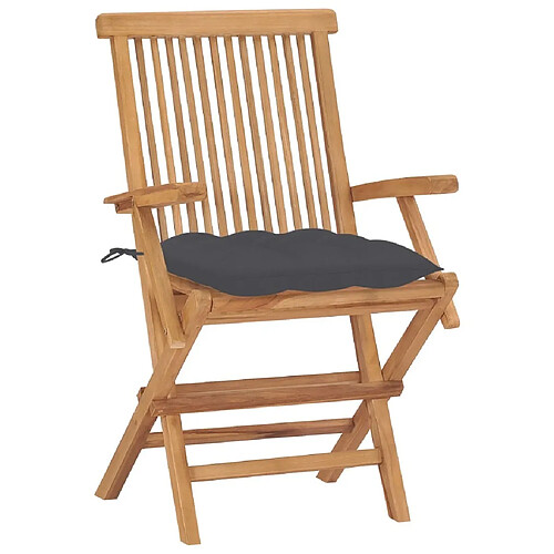 Maison Chic Lot de 2 Chaises de jardin,Fauteuil d'extérieur avec coussins anthracite Bois de teck -MN97821