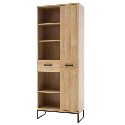 Pegane Etagère coloris chêne grandson en métal - Longueur 76 x Hauteur 196 x Profondeur 38 cm