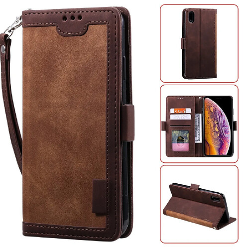 Etui en PU style d'épissage vintage avec support marron pour votre Apple iPhone XR 6.1 pouces