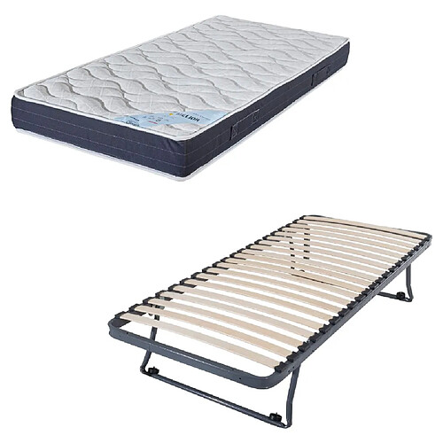 Ebac Sommier gigogne + matelas Melior - 90x190 - Mousse - 20 lattes bois - Gain de place