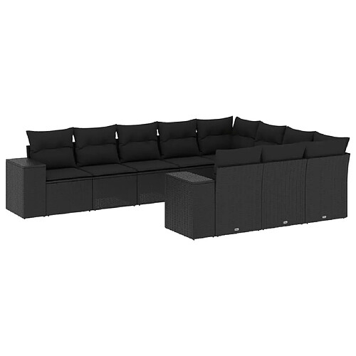 Maison Chic Salon de jardin 10 pcs avec coussins | Ensemble de Table et chaises | Mobilier d'Extérieur noir résine tressée -GKD11214