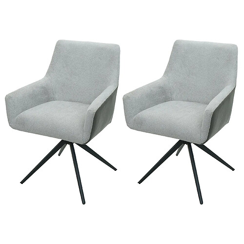 Decoshop26 Lot de 2 chaises de salle à manger avec accoudoir siège rotatif en tissu gris clair PVC gris foncé et fer 04_0007378