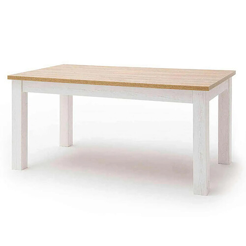 Pegane Table à manger extensible en bois coloris blanc / chêne - L.160 x H.77 x P.90 cm