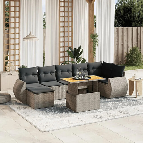 vidaXL Salon de jardin 8 pcs avec coussins gris résine tressée