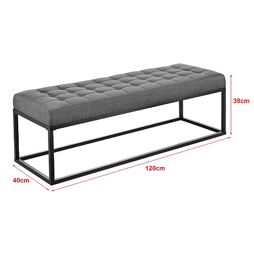 Helloshop26 Tabouret banc banquette rembourré 120 x 40 x 38 cm gris 03_0008714