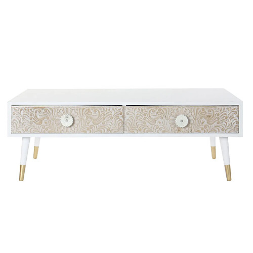 Pegane Table basse en bois de sapin coloris blanc et naturel - longueur 120 x profondeur 65 x hauteur 42 cm