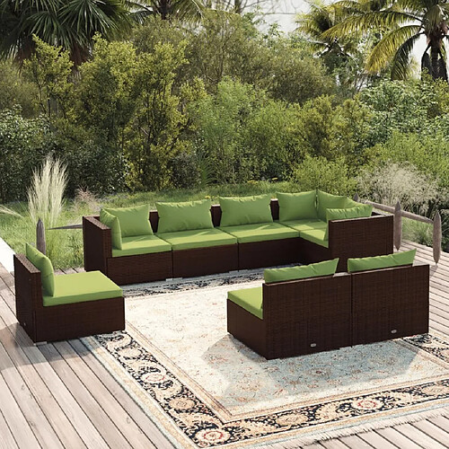 vidaXL Salon de jardin 8 pcs avec coussins résine tressée marron