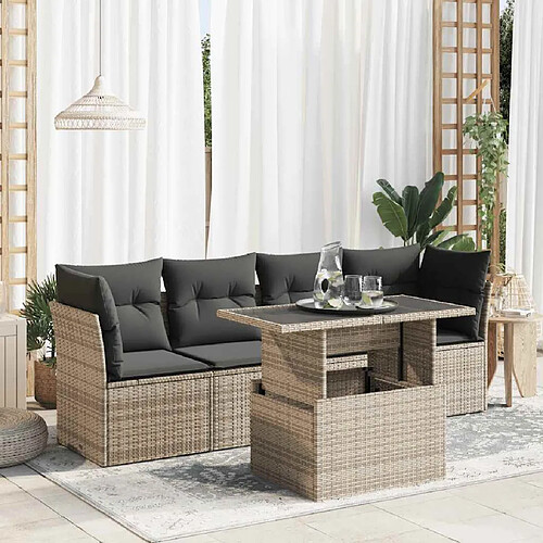 vidaXL Salon de jardin 5 pcs avec coussins gris résine tressée