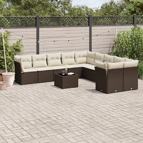 vidaXL Salon de jardin et coussins 11 pcs marron résine tressée