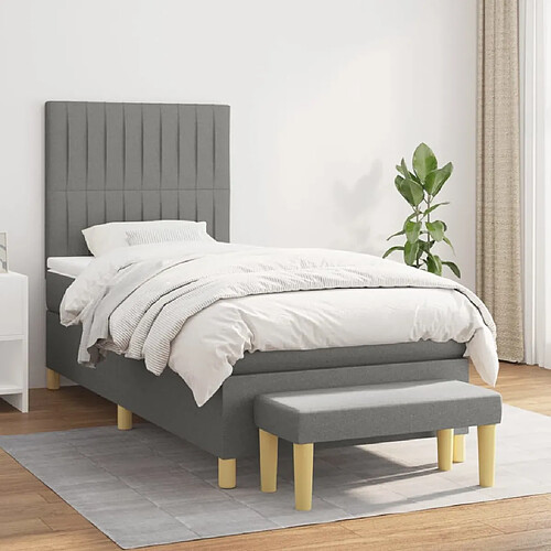 vidaXL Sommier à lattes de lit avec matelas Gris foncé 100x200cm Tissu