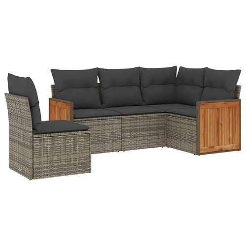 Maison Chic Ensemble de 5 Tables et chaises d'extérieur avec coussins,Salon de jardin gris résine tressée -GKD314559