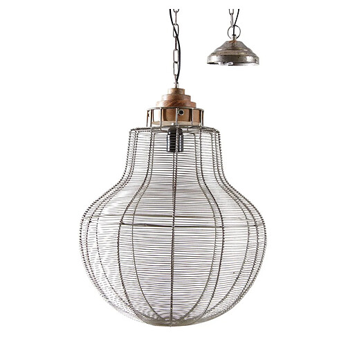 Aubry Gaspard Lampe suspension en métal gris antique et bois Ampoule.