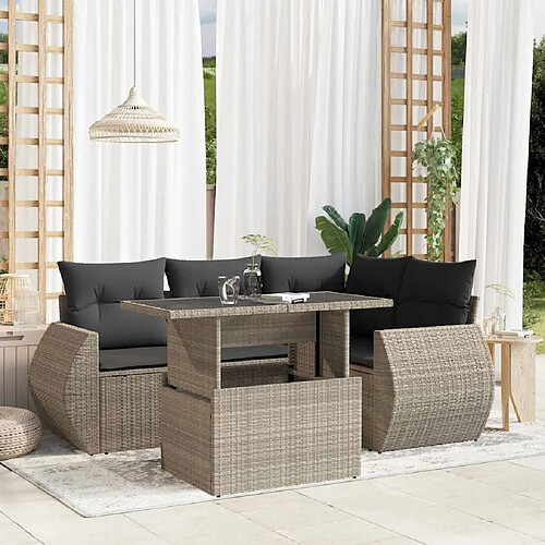 vidaXL Salon de jardin 5 pcs avec coussins gris clair résine tressée