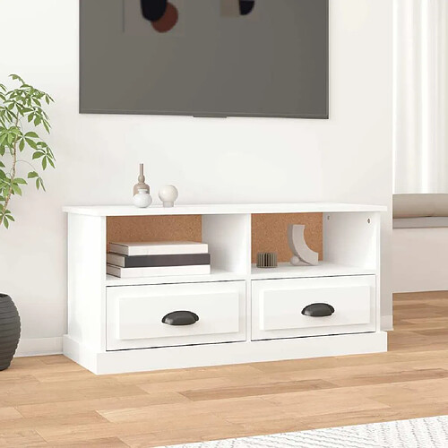 Maison Chic Meuble TV scandinave - Banc TV pour salon blanc brillant 93x35,5x45 cm bois d'ingénierie -MN17695