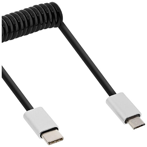 NEDIS Câble spiralé InLine® USB 2.0, fiche type C à fiche Micro-B, noir / alu, flexible, 2 m