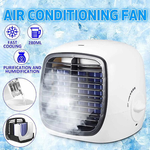 Refroidisseur d'Air Ventilateur Mini Climatiseur Humidificateur USB Purificateur Rechargeable Pour Bureau Chambre Portable