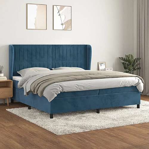 Maison Chic Lit Adulte - Lit simple Lit à sommier tapissier et matelas moelleux - Meuble de Chambre - Bleu foncé 200x200cm Velours -MN44333