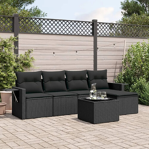 vidaXL Salon de jardin 6 pcs avec coussins noir résine tressée