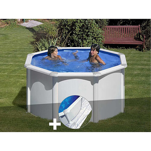 Kit piscine acier blanc Gré Fidji ronde 2,60 x 1,22 m + Tapis de sol