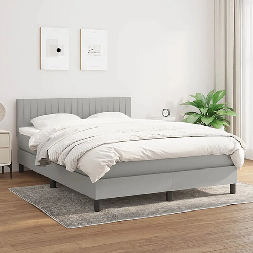 Maison Chic Lit Adulte - Lit simple Lit à sommier tapissier avec matelas moelleux - Meuble de Chambre - Gris clair 140x190cm Tissu -MN56385