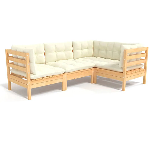 Maison Chic Salon de jardin 4 pcs avec coussins | Ensemble de Table et chaises | Mobilier d'Extérieur crème Bois de pin -GKD75199