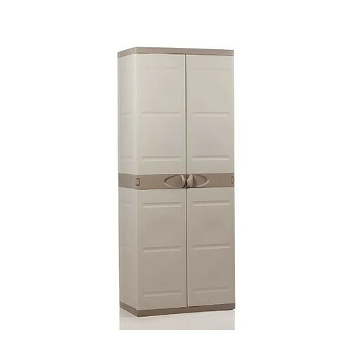 TITANIUM PLASTIKEN Armoire 2 portes avec etageres et penderie l70 x p44 x h176 cm Beige et Taupe Gamme TITANIUM Interieur/Exteri