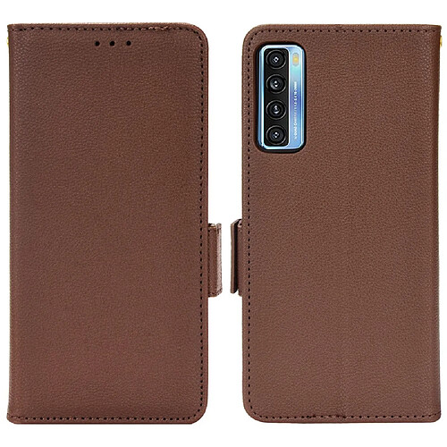 Etui en PU texture litchi, double fermeture magnétique avec support, marron pour votre TCL 20S/20 5G/20L/20L+