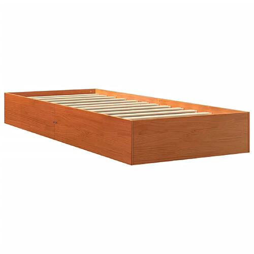 Vidaxl Cadre de lit cire marron 100x200 cm bois de pin massif