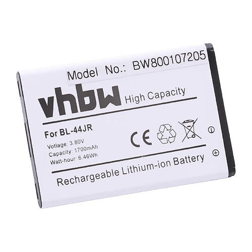 Batterie Li-Ion 1700mAh (3.7V) vhbw pour téléphone portable smartphone LG Optimus L40 D160, SU540, SU880 comme BL-44JR.