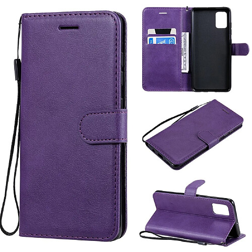 Etui en PU couleur unie avec support violet pour votre Samsung Galaxy A51