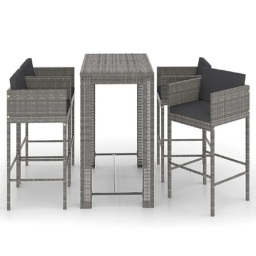 Maison Chic Ensemble de bar de jardin 5 pcs et coussins,Table + chaises + coussins de jardin Résine tressée Gris -GKD814381