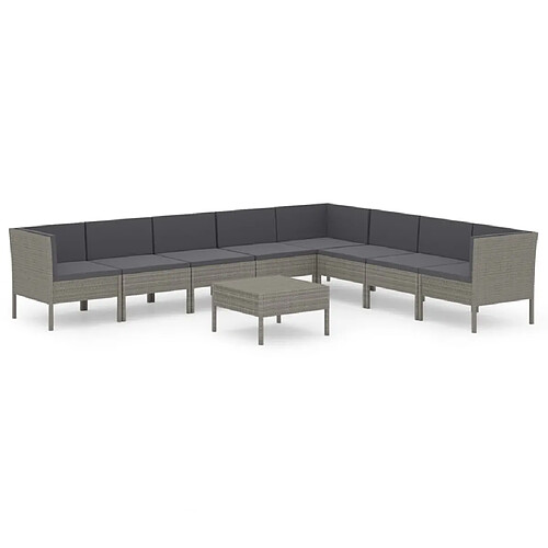 Maison Chic Salon de jardin 9 pcs + coussins - Mobilier/Meubles de jardin - Table et chaises d'extérieur Résine tressée Gris -MN36100