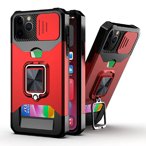 Coque en TPU anti-chute, béquille en anneau et porte-carte rouge pour votre Apple iPhone 11 Pro Max 6.5 pouces