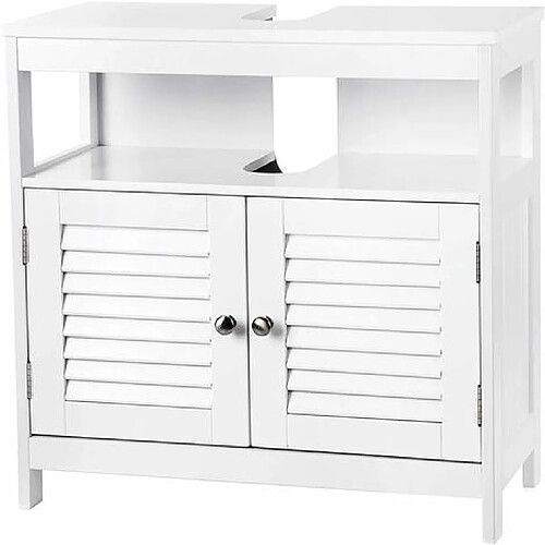 VASAGLE Meuble sous lavabo Armoire de Rangement Meuble de Salle de Bain 2 Volets 2 casiers Anti-humidité Dimensions du Produit: 60 x 30 x 60 cm Blanc BBC02WT