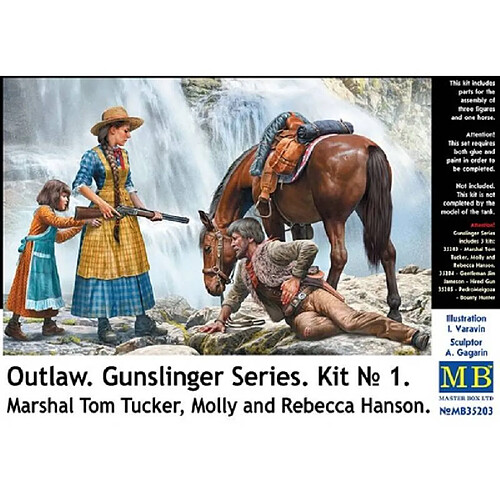 Master Box Figurine Mignature Outlaw. Gunslinger Series. Kit No. 2. Marshal Tom Tucker, Molly And Rebecca Hanson