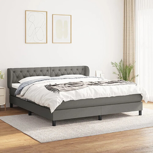 Maison Chic Lit Adulte - Lit simple Lit à sommier tapissier avec matelas moelleux - Meuble de Chambre - Gris foncé 160x200cm Tissu -MN61488