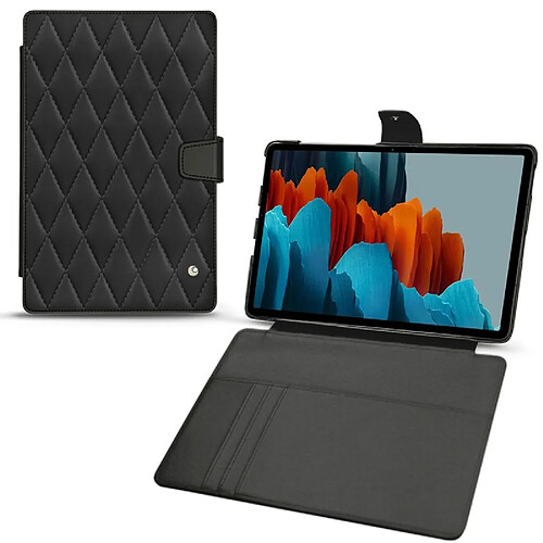 Housse cuir Samsung Galaxy Tab S7+ - Rabat portefeuille - Noir - Couture ( Nappa - Black ) - NOREVE